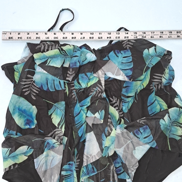2XL ruffled mesh overlay one piece. NWT. Black green & blue. - Picture 2 of 7